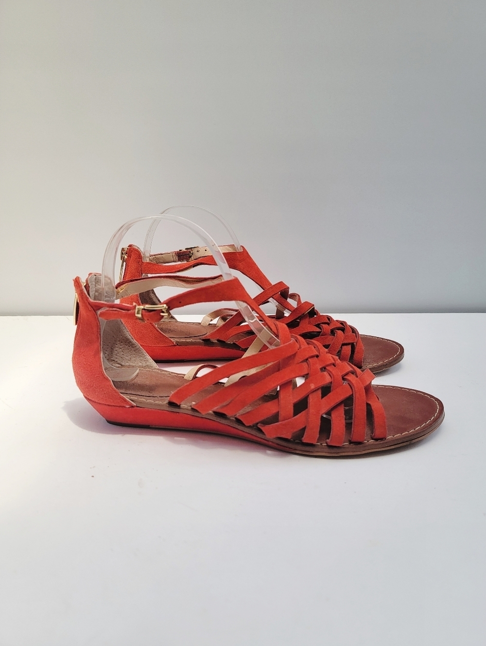 Vince Camuto Syndia Red Suede Leather Sandals Size 9 Open Toe Strappy Wedge